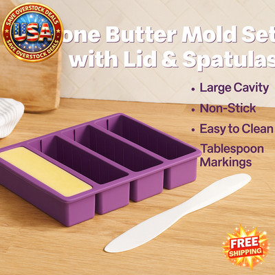 Silicone Butter Mold Set with Lid & Spatulas - Large Non-Stick Cavity