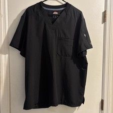 Dickies Men's Black Solid V-Neck Scrub Top Short Sleeve Chest Pocket XL (1298)