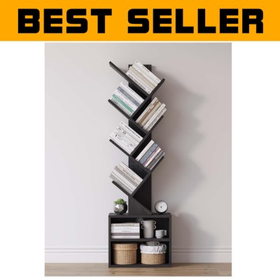 Modern 6-Tier Tree Bookshelf - Durable Storage Solution with Unique Design