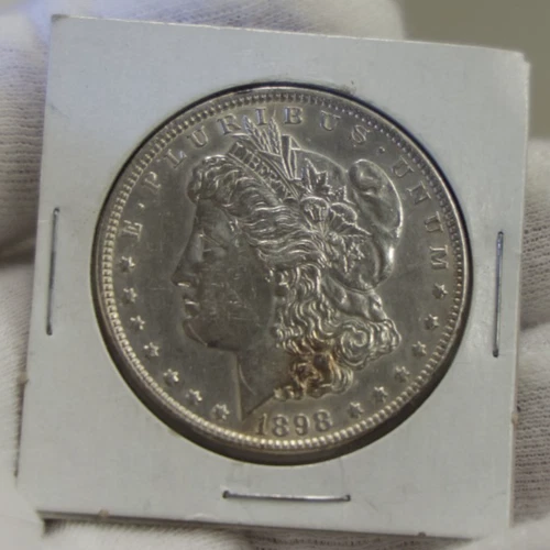 1898 US Morgan Silver Dollar $1 AU (Harshly Cleaned)