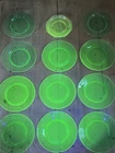 Lot 11 Antique VTG 1930s Uranium Vaseline Glass Plates 7.5" Glow Depression +1