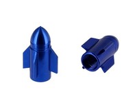 "Set: 2X Ventilkappe \"Rakete\", Blau Eloxiert"