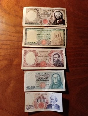 Lot of 5 Vintage 1960s Clementoni Game Lire Banknotes