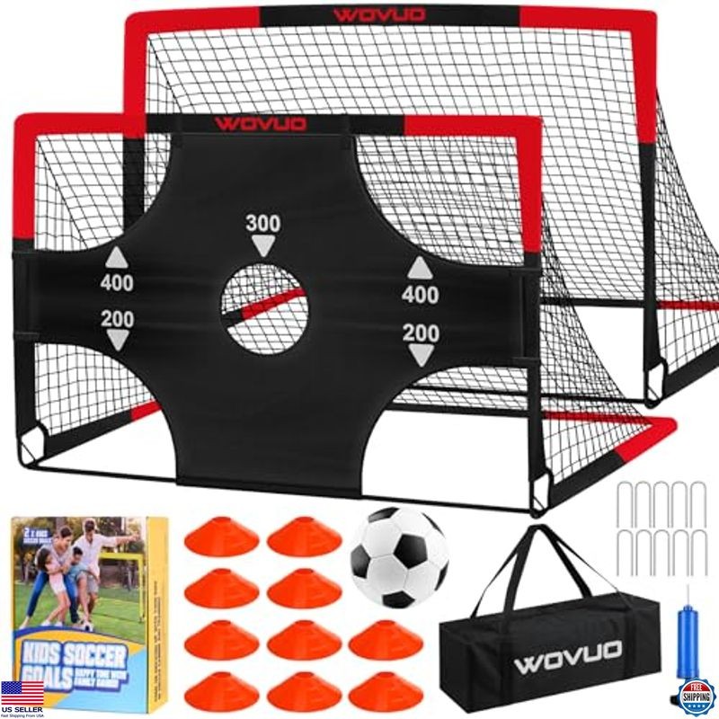 Kids Soccer Goals Set of 2 - 6x4 ft Portable Training Equipment with Ball & Net