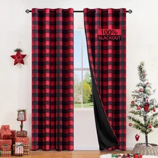 Buffalo Plaid Curtains for Farmhouse Bedroom, Blackout Christmas Window Drape...
