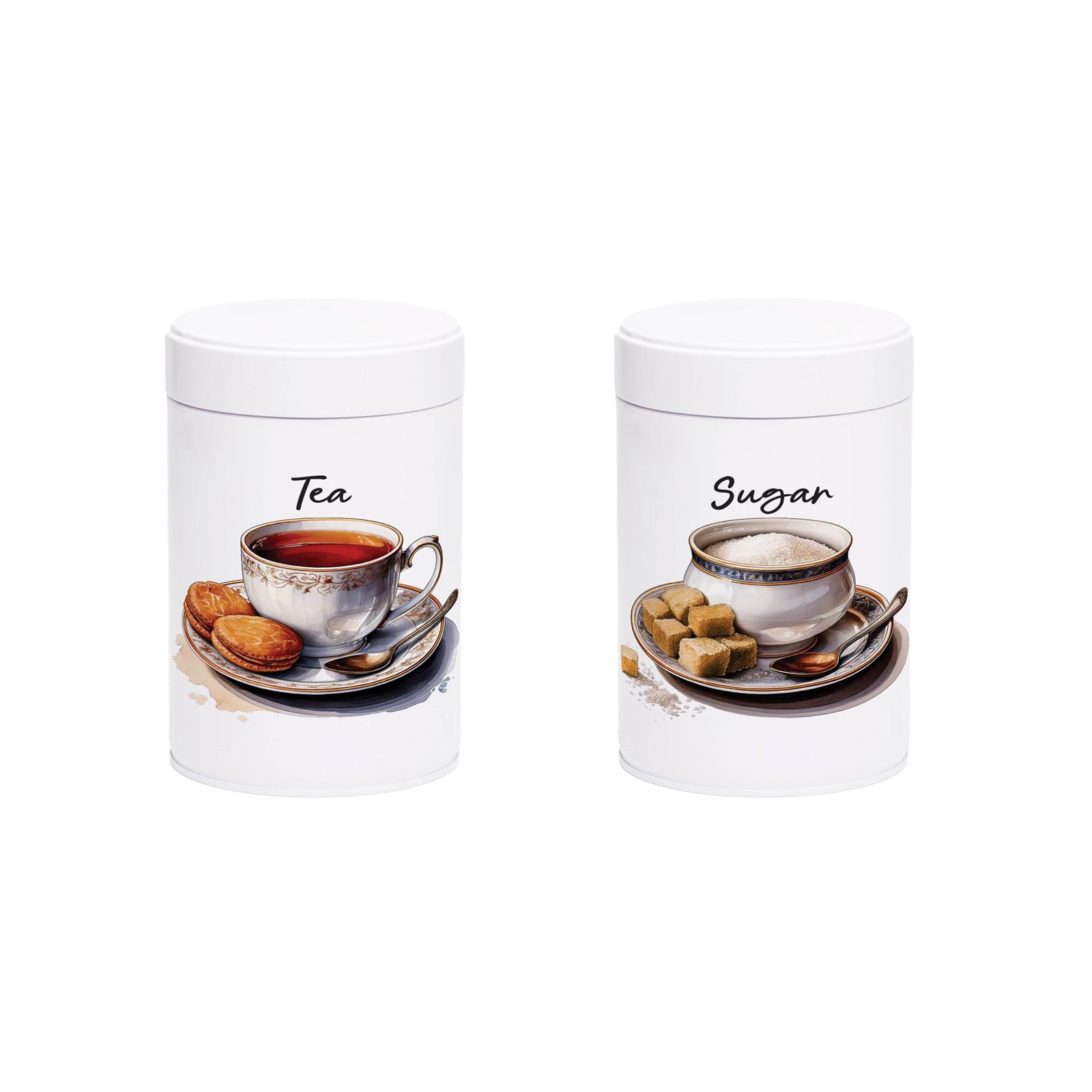 Antique Drinkware Tea & Sugar Canister Set -  Screw-top Storage Containers Gift