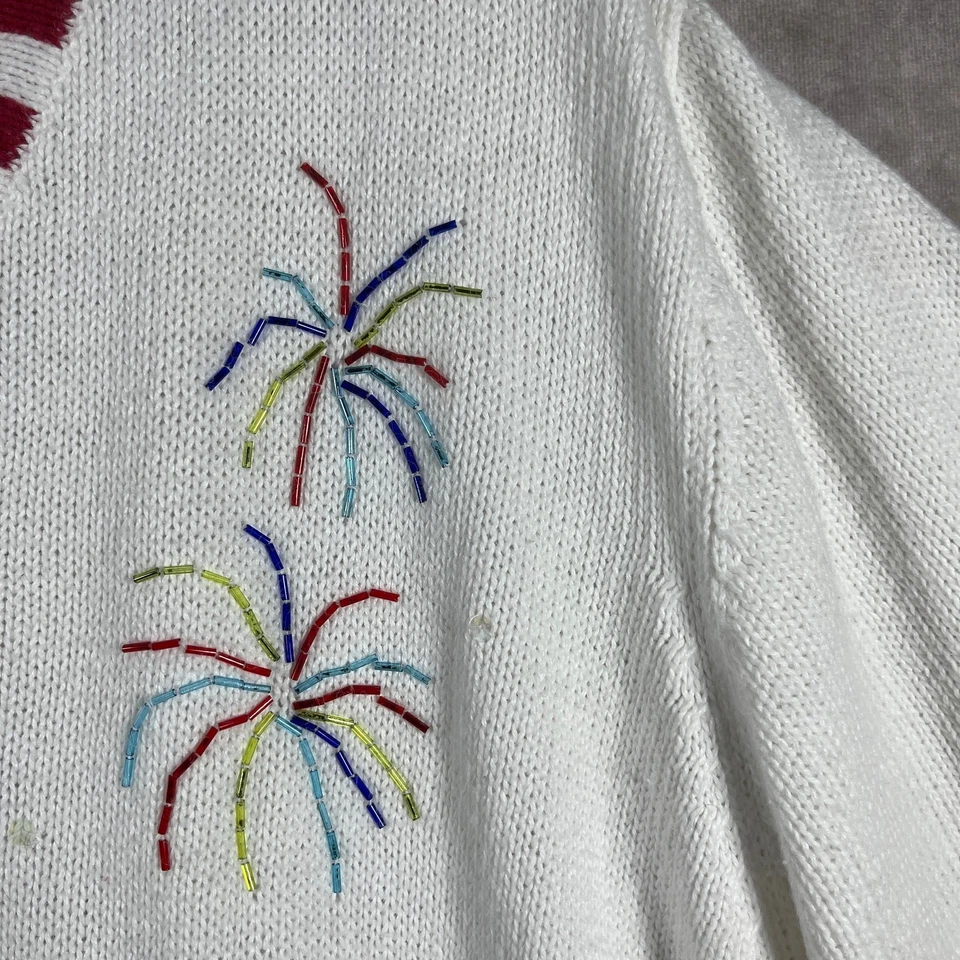 The Quacker Factory Cardigan Sweater Womens 1X White Knit Patriotic USA Flag - Image 3 of 4