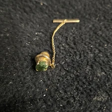 Tie Tack  Gold Tone Jadeite Necktie Lapel Pin Suit Vintage