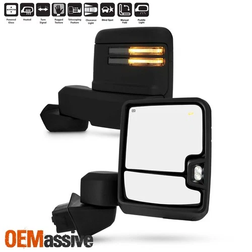 For 19-22 Chevy Silverado 1500 Power Heated Smoke Towing Mirror +LED Turn Signal
