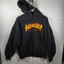 Y2K Thrasher Black Hoodie Mens Large Skate Pullover