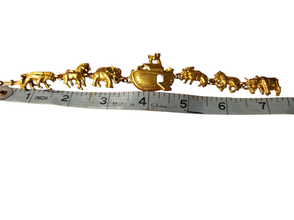 Noah's Ark Bracelet 6+ Animals Signed AJC Gold Tone Linked Charm Jewelry - Image 2 of 3