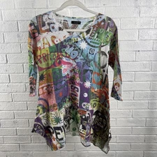 INOAH Abstract Graphic Asymmetrical Tunic Top Womens XS Artsy Avant Garde