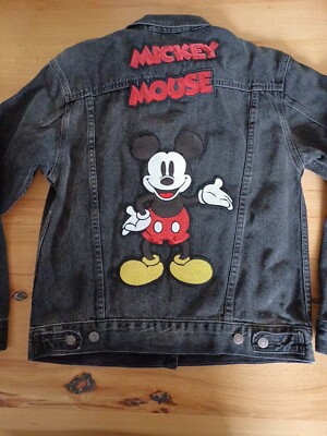 Levis Mickey Mouse Trucker Jeansjacke Size S Schwarz-verwaschen Knöpfe...