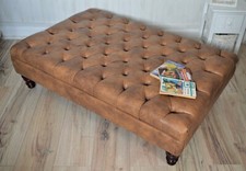 Extra Large Chesterfield  Deep Button  Footstool in Premium Tan Faux Leather