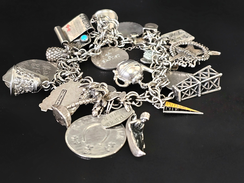Elco Sterling Silver Charm Bracelet Loaded 7"