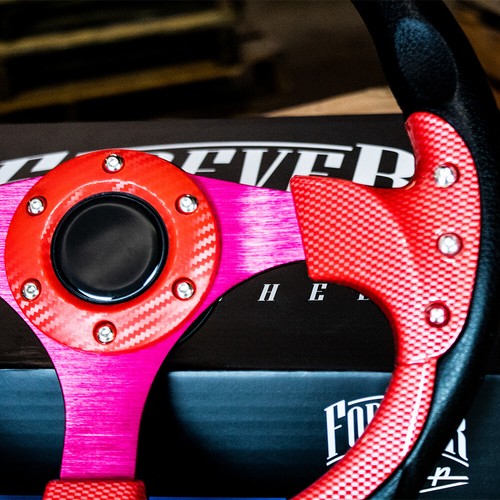 12.5 Inch Golf Cart Steering Wheel Hydro-Graphic Red Carbon Fiber - 6 Hole - Picture 5 of 10