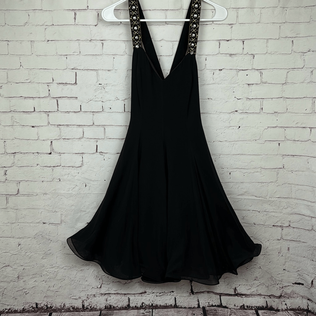 Niteline Della Roufogali Dress Womens Cocktail Rhinestone Silk