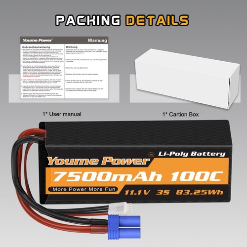 2Stück 11,1V 3S 7500mAh EC5 Lipo Akku Batterie Hard case für RC Auto-Akku LKW - Bild 7 von 7