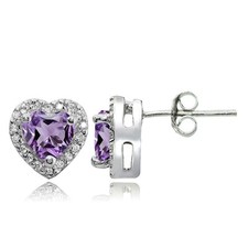 Sterling Silver 1.35ct Amethyst and White Topaz Heart Stud Earrings