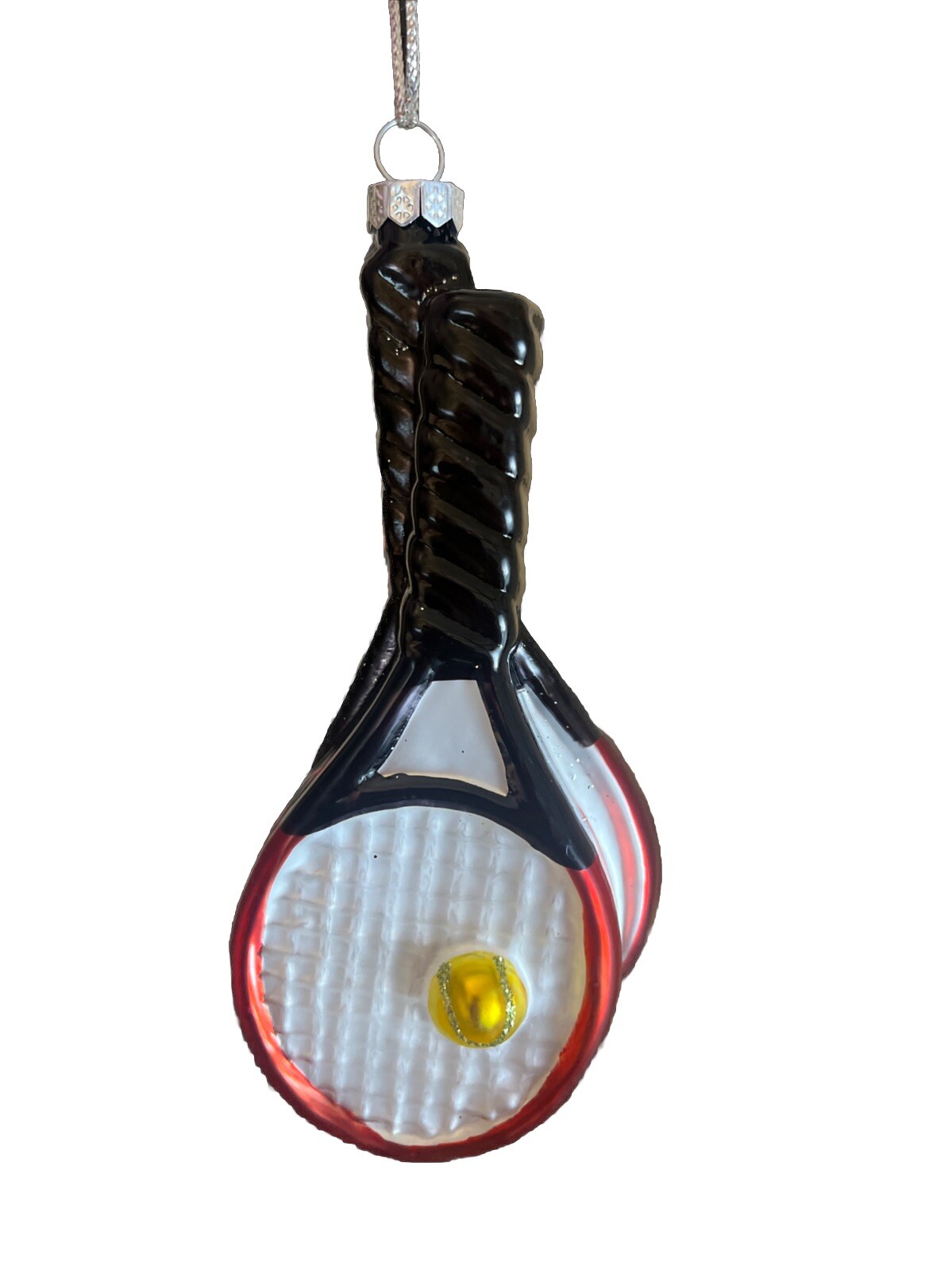 Tennis Racquet Blown Glass Christmas ornament 4.5" glitter r