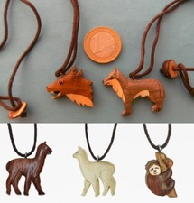 1 Kette Wölfe Alpaka Faultier Holzanhänger Ketten Modeschmuck Tiere Lama Wolf