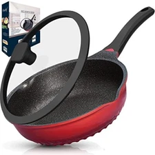 Nonstick Skillet with Lid, 11In/5Qt Aluminum Deep Frying Pan with Lid and Hea...