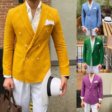 Linen Men's Suits Linen Double-Breasted Jacket Peak Lapel Blazer Casual Outfits