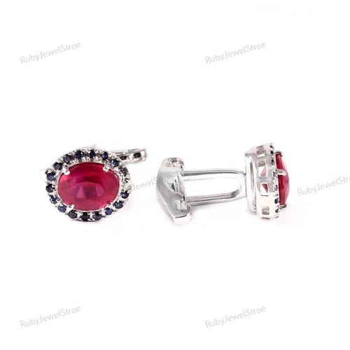 Natural Pink Ruby Gemstone 925 Sterling Silver Cufflink For Father Birthday Gift - Picture 5 of 5