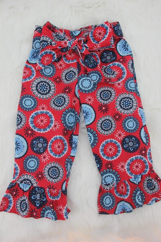 Pantalones Kelly's Kids Rojo Blanco y Azul Algodón con Volantes Cinta Lazo Talla 7-8 Foto 2 de 4