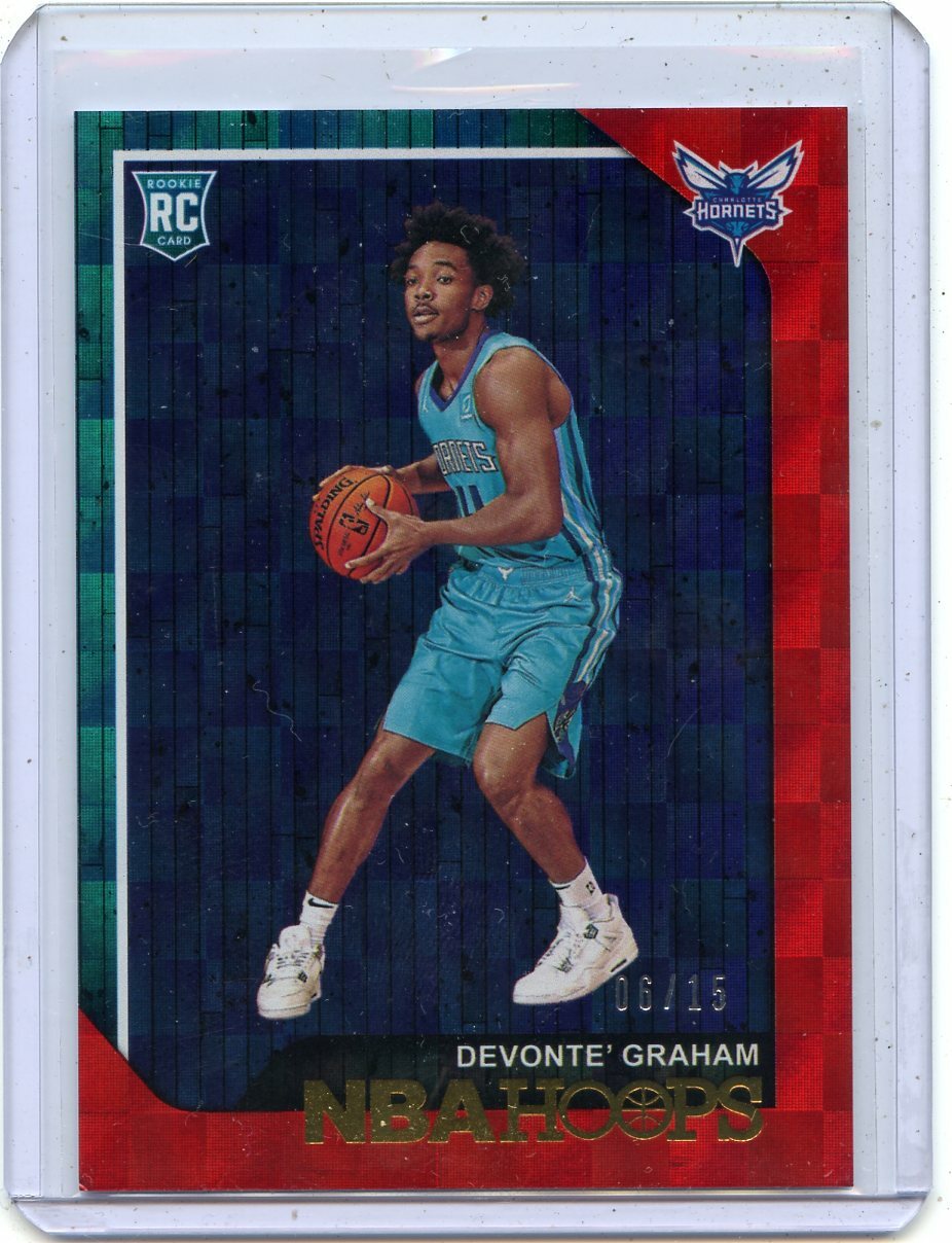 2018-19 NBA HOOPS #253 DEVONTE GRAHAM "RED & BLUE" ROOKIE RC SP #6/15, HORNETS