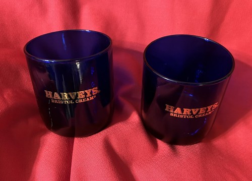 Cobalt Blue Drinking Glasses, Harveys Bristol Cream Tumbler 3.5" Barware - EUC