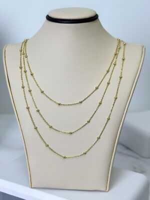 14k SOLID Gold Bead Chain Cable Link 1mm 16'' 18'' 20'' Boston Necklace 2.5mm Balls