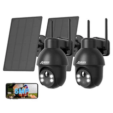 ANRAN 2-Pack 2K WiFi Solar Wireless Security Camera Outdoor IP 360°PTZ CCTV Home