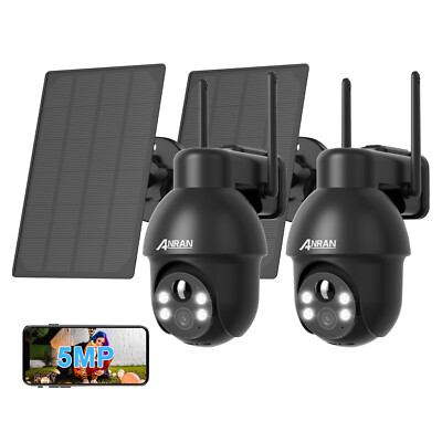 ANRAN 2-Pack 2K WiFi Solar Wireless Security Camera Outdoor IP 360°PTZ CCTV Home