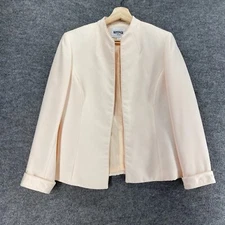 Kasper Blazer Women 10P Petite Beige Open Front Long Sleeve Lined Silk Casual