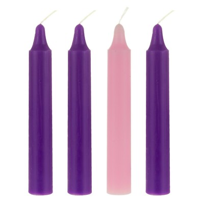 Set of 4 Advent Candles 5'' Wax Taper Purple Pink Unscented Velas de Adviento