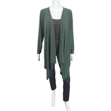 Attitudes by Renee Como Jersey Drape Open Front Cardigan Medium Sz Green Top