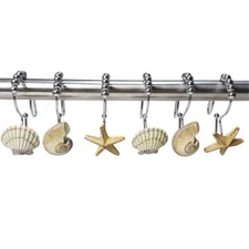 Natural Seashell Starfish Beach Shower Curtain Hooks Rings Double Glide Stainles