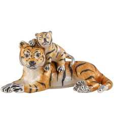 Saturno Sterling Silver and Enamel Tiger and Cub Miniature Animal Gift - 13496