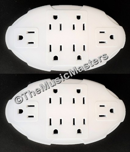 (2) 6 Outlet Electrical Socket Adapter Cover Oval 6-Way Wall Plug Power Splitter - Picture 2 of 9