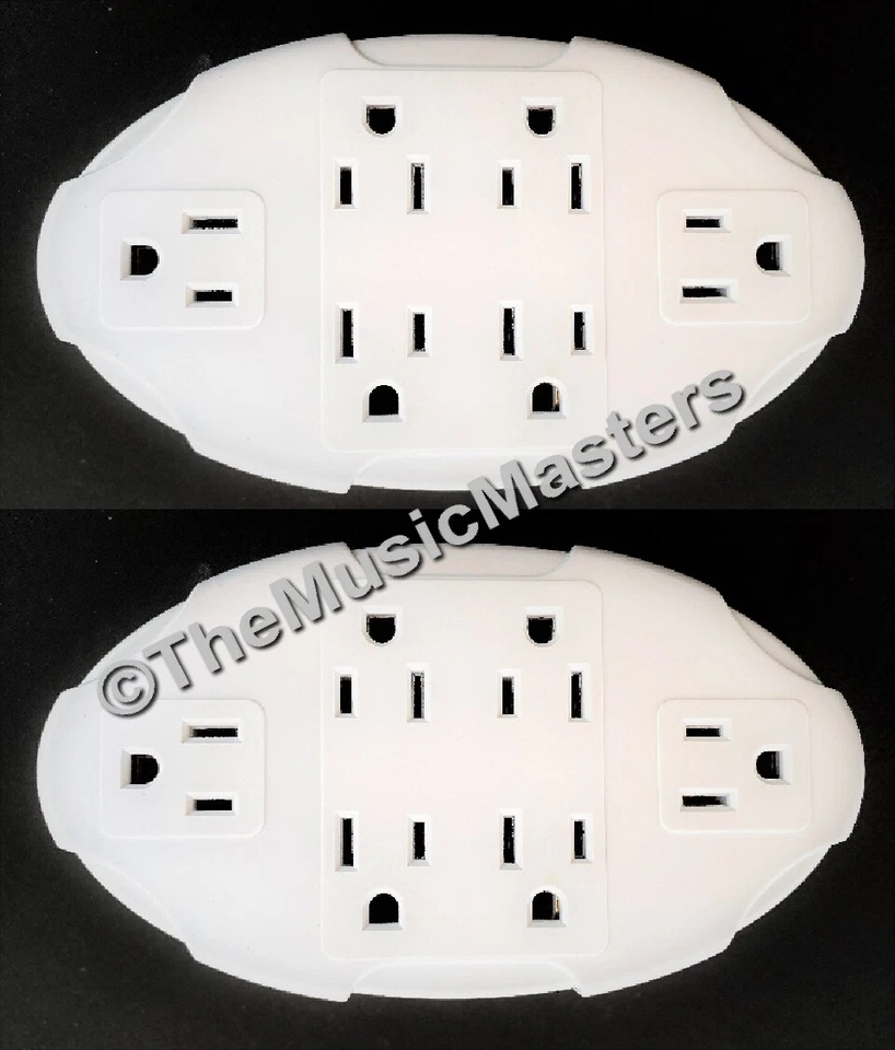 (2) 6 Outlet Electrical Socket Adapter Cover Oval 6-Way Wall Plug Power Splitter - Image 2 of 4