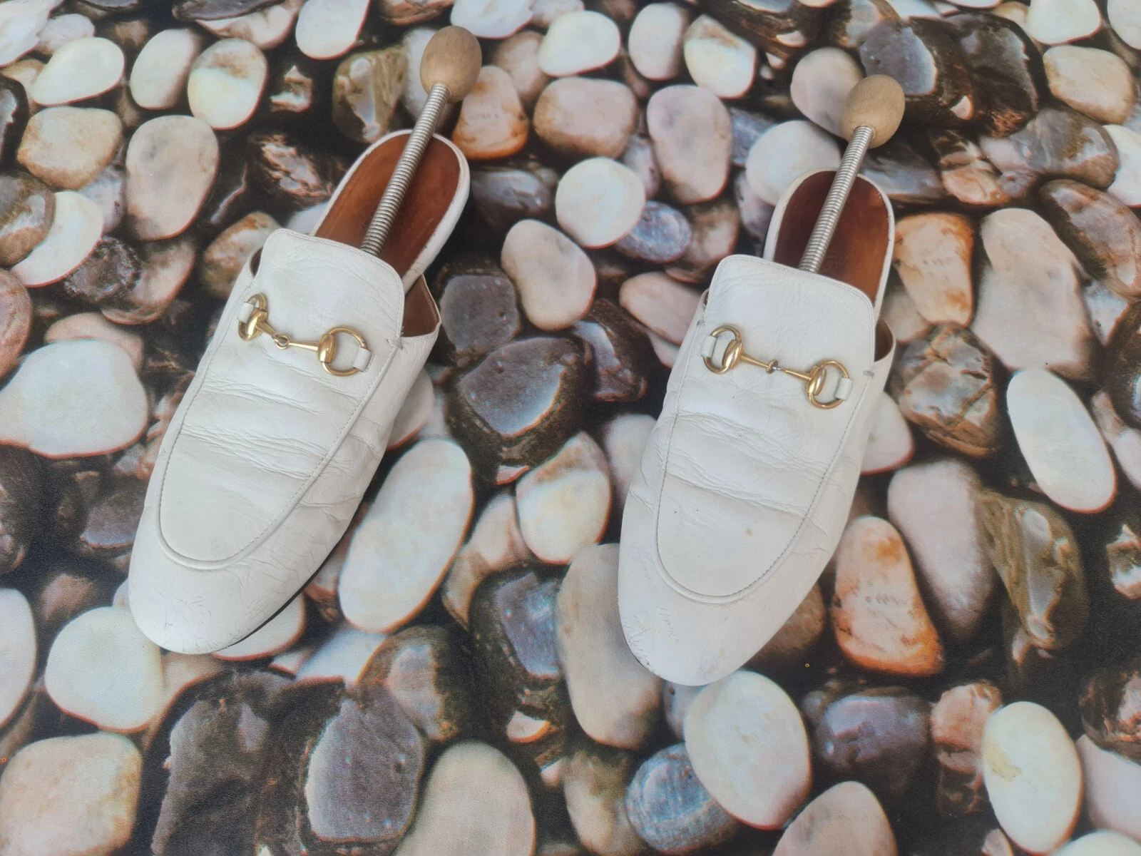 Mocassins mules GUCCI Princetown Horsebit blanc mistic taille EU 37, US 6,5