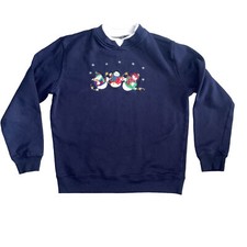 Vintage Women  s Small Snowman Winter Christmas Ugly Sweatshirt Navy Blue