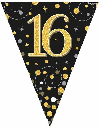 Decorazioni per feste 16° e buon compleanno nero palloncini striscioni età oro - Foto 3 di 22