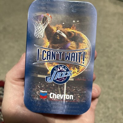 Vintage Utah Jazz Bear I Can t Wait Chevron Playing Cards Tin + Cards