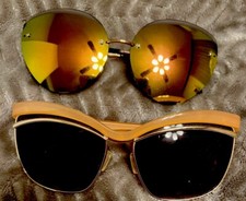 Two Pairs Italian Designs Stylish Sunglasses Cat Eye Shape Brown Beige