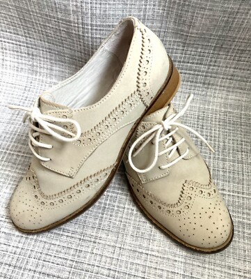 Chaussures plates à lacets en cuir beige femme Dune London Brogues