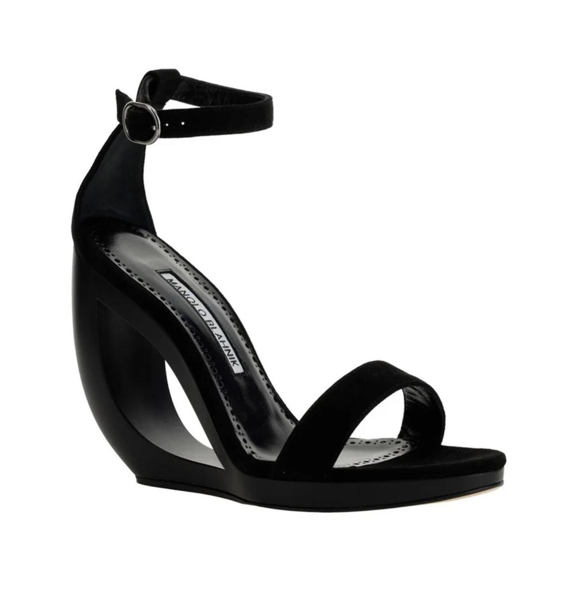 Authentic MANOLO BLAHNIK $995 Black Patent Leather ROCAR Wedge