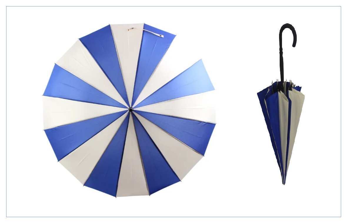 Soake Blue Cream Pagoda Large Walk Stick Boutique Classic Umbrella Gift Brolley
