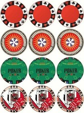24 Casino Theme Poker Night Cards Dice Cake Toppers Edible Party Decorations